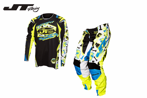 【OUTLET】17,800円 17 JT Racing “HYPERLITE BADBONES” 上下セット ブラック/イエロー/シアン 【OUTLET】17,800円 17 JT Racing “HYPERLITE BADBONES” 上下セット ブラック/イエロー/シアン